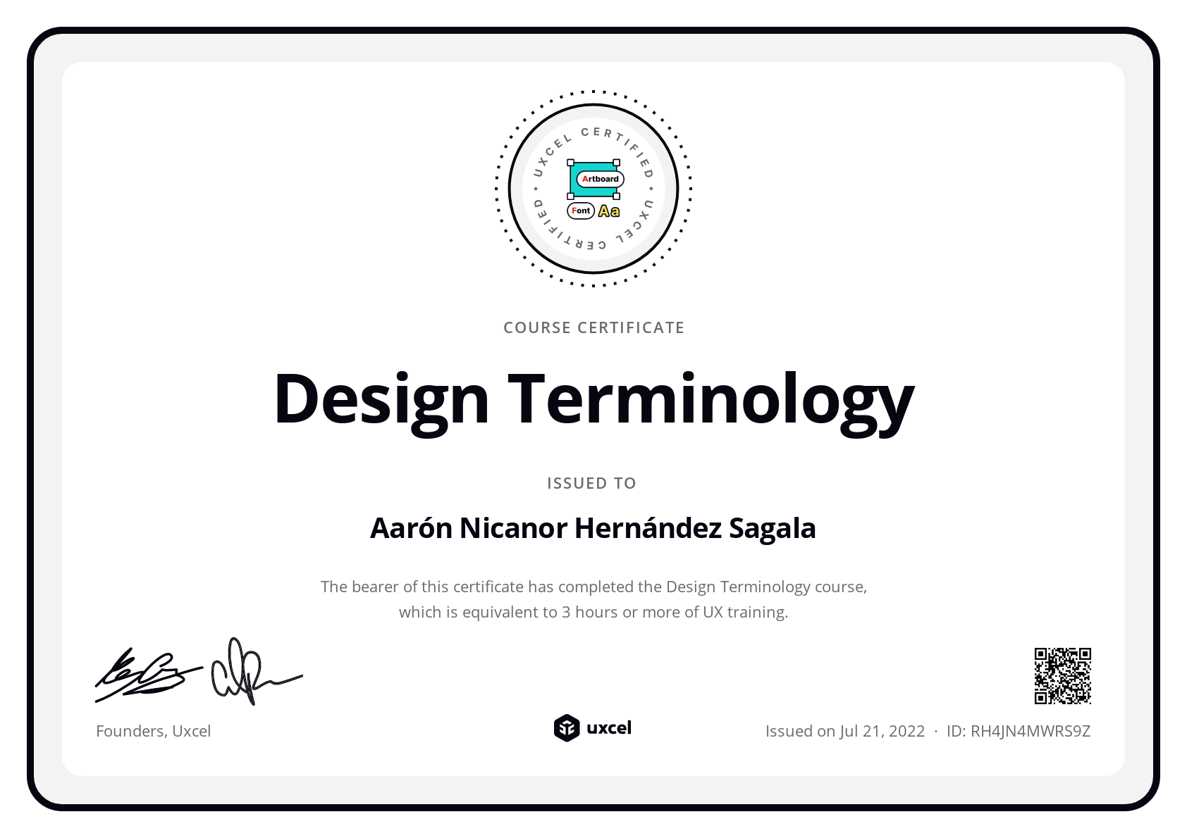 Aarón Nicanor Hernández Sagala's certificate